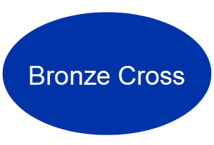 blue oval with text "Bronze Cross"